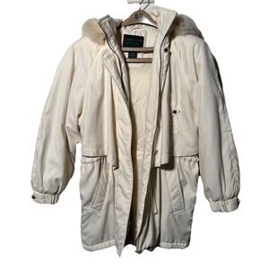Preston & York Sport Women's Medium Cream Colored Coat Fox Fur Trim Hood